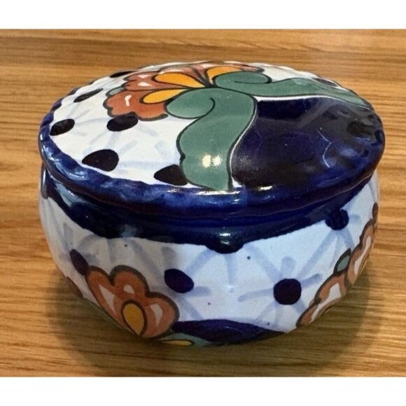 Talavera Mexico Pottery Trinket Candy Jewelry Box - Picture 1 of 8